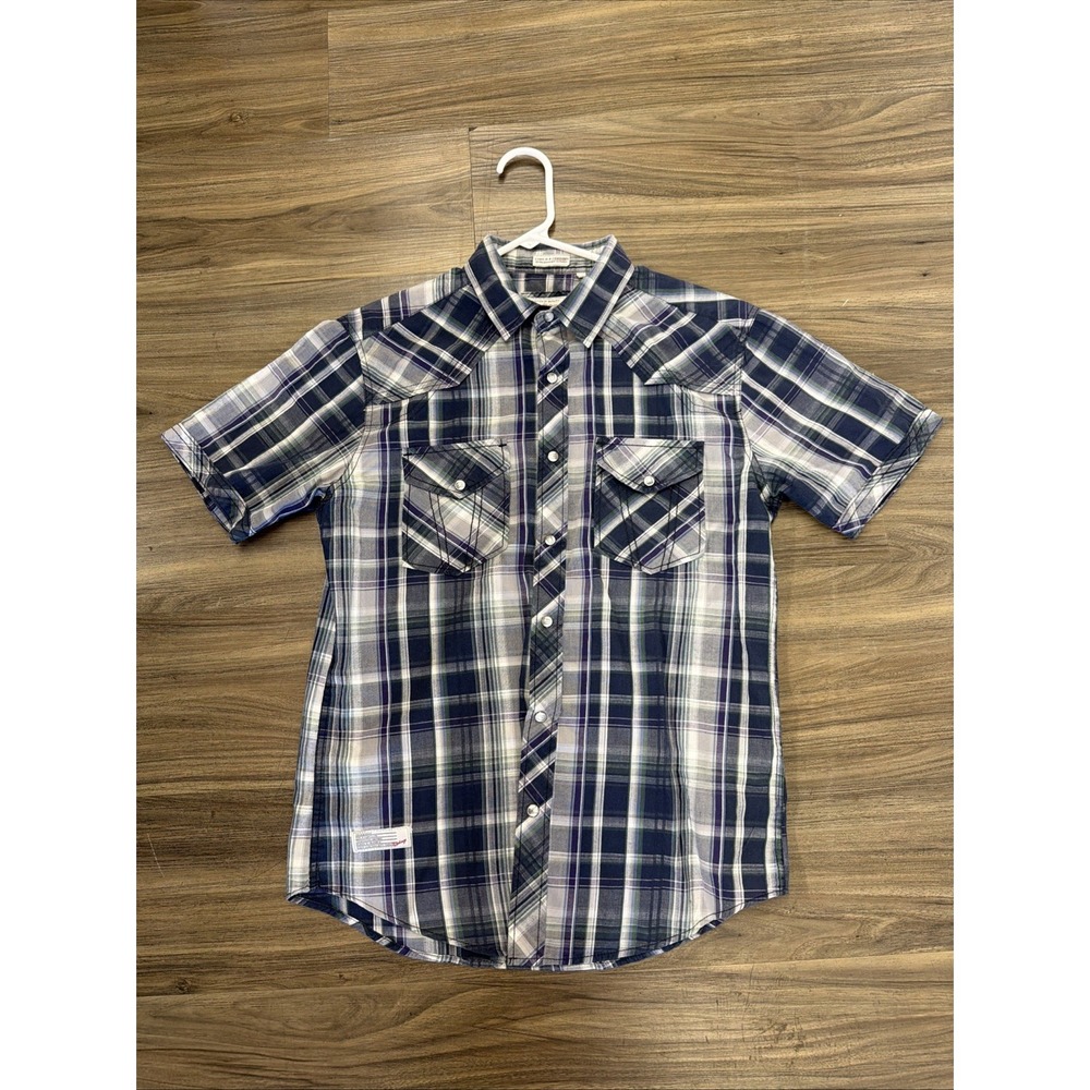 7 Diamonds Vintage Western Shirt Mens Small Plaid Pearl Snap Short Sleeve Cowboy